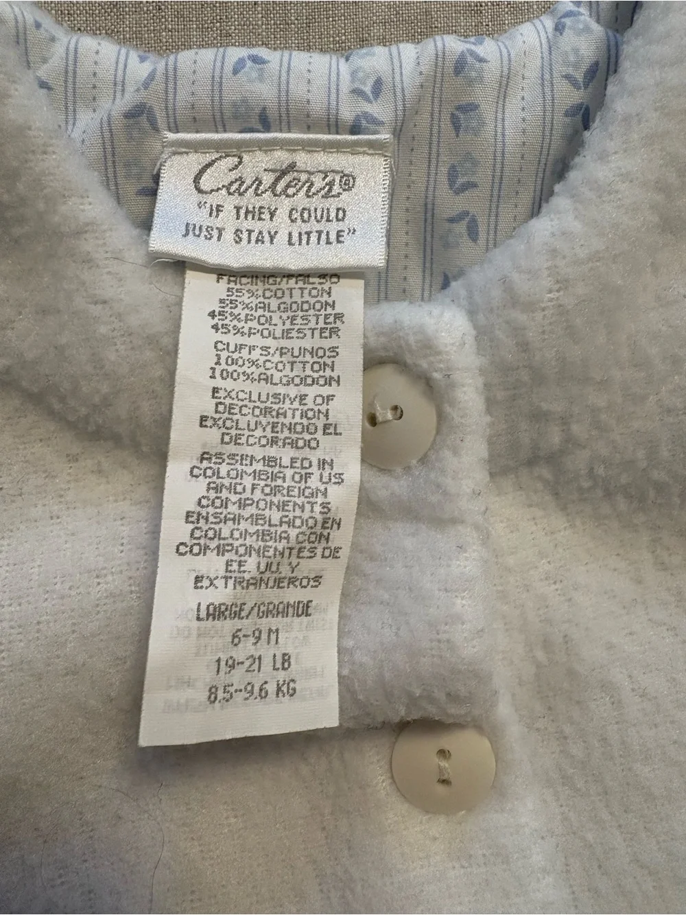Vintage Carter’s Embroidered Bunny Fleece Cardigan 6-9M